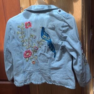 Candies Light Wash Embroidered Floral Jean Biker Jacket